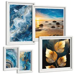 BILDER SET 5er Set - 50x50 cm & 20x30 cm & 40x60 cm Weißer Rahmen - Porträt einer Frau, Auge, Farben, Emotionen