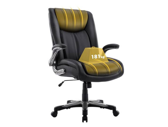 Chaise de bureau grande capacité – Chaise ergonomique robuste jusqu'à 181 kg accoudoirs rabattables Noir