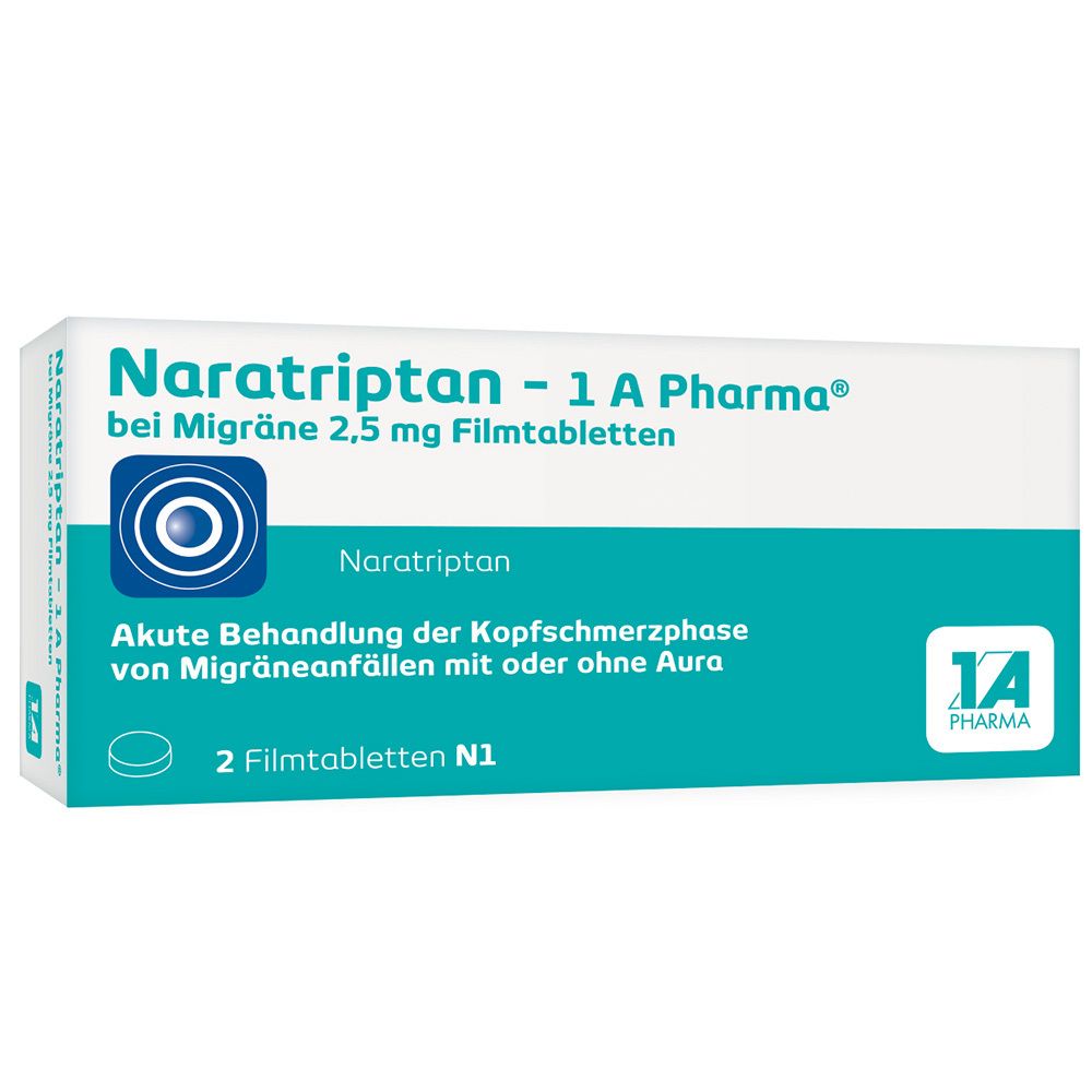 Naratriptan-1A Pharma bei Migräne 2,5 mg Filmtabl. 2 St Filmtabletten