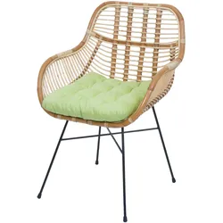 Esszimmerstuhl MCW-P17, Küchenstuhl Korbstuhl Rattansessel Rattanstuhl Stuhl, Kubu Rattan Metall ~ Polster grün