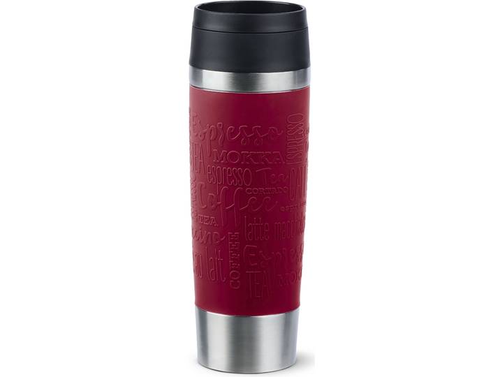 Thermobecher EMSA Travel Mug Classic, mit 360-Trinköffnung, auslaufsicher, rutschfest , rot (dunkelrot), H:24,2cm Ø:8cm, Edelstahl, Kunststoff, Silikon, Trinkgefäße, Thermobecher, 4h heiß, 8h kalt - 360 ml / 6h heiß, 12h kalt - 500 ml, 100% dicht