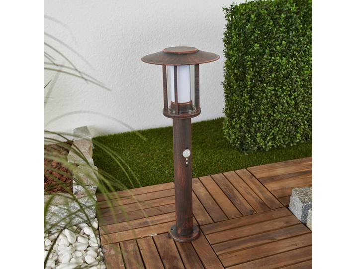 Lindby LED-Sockelleuchte Pavlos, 55 cm, rostfarben, Sensor Pavlos, braun / rost, Edelstahl, Landhaus / Rustikal