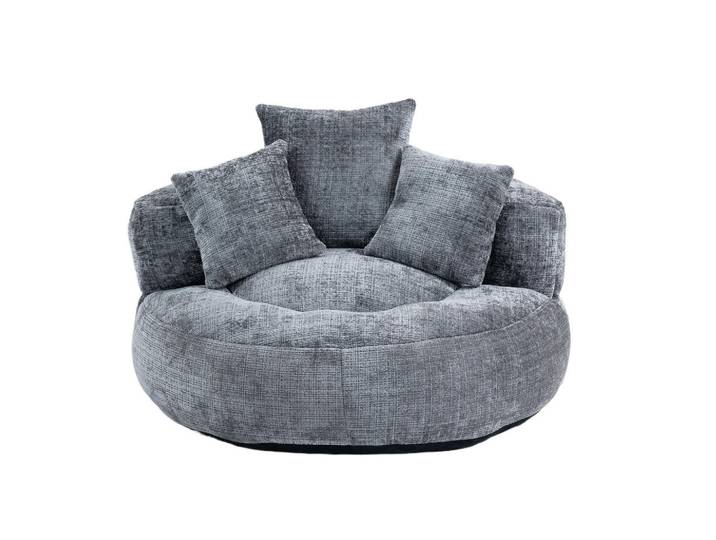 Wishdor Sitzsack Chenille Grau, Dunkelgrau, Rund, 108x52x108 cm, Wohnzimmer, Sessel, Sitzsäcke, XXL Sitzsäcke