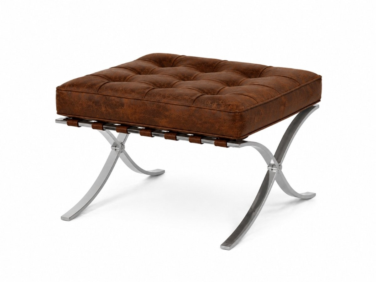 Malmo Barcelona Chair Voetenbank Hocker Vintage Bruin met Lederen Bekleding