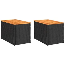 vidaXL Garten-Beistelltische 2 Stk Schwarz 55x34x37cm Poly Rattan Holz