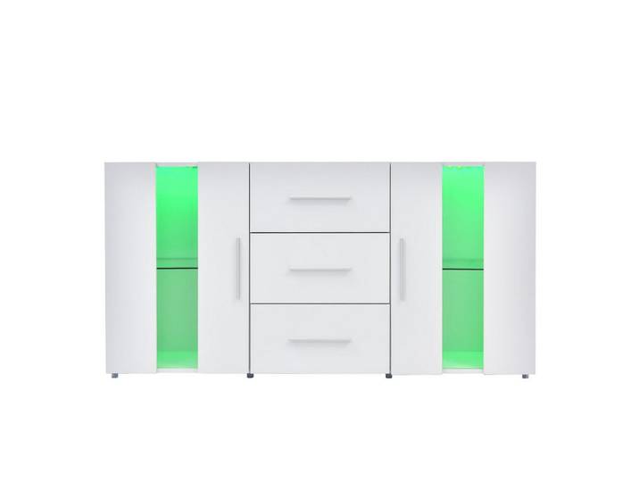 Sweiko Kommode (Sideboard mit LED-Beleuchtung, 3 Schubladen und 2 Glastüren), 40*35*70cm