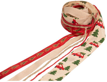 Bänderpaket "Weihnachten", natur-rot, 2–37 mm, 5x 2 m