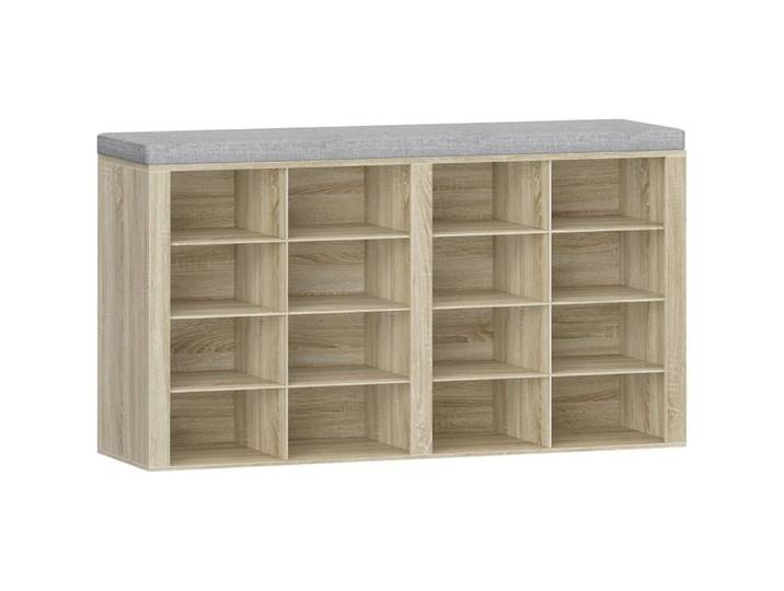 Hzuaneri Banc à Chaussures 16 Compartiments avec Coussin pour Salon Couloir Chambre 104 cm Chêne