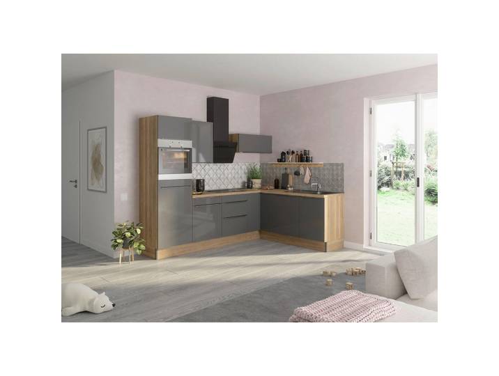 Optifit Eckküche, Anthrazit, Eiche, 3 Schublade(n) Schubladen, L-Form, nur wie online abgebildet bestellbar, 270x200 cm, Made in Germany, DIN EN ISO 14001, DIN EN ISO 50001, DIN EN ISO 9001, AGR-geprüft, Zusatzausstattung erhältlich, höhenverstellbare Füße, Küchen, Eckküchen, Eckküchen ohne Geräte