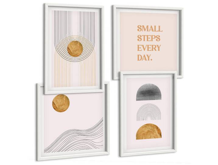 Tulup Bilder SET 4er Set - 50x50 cm & 40x60 cm Weißer Rahmen - Abstrakte geometrische Formen, Kunststoff, Rechteckig, 50x50 cm, Fotografie, Bilder & Rahmen, Bilder