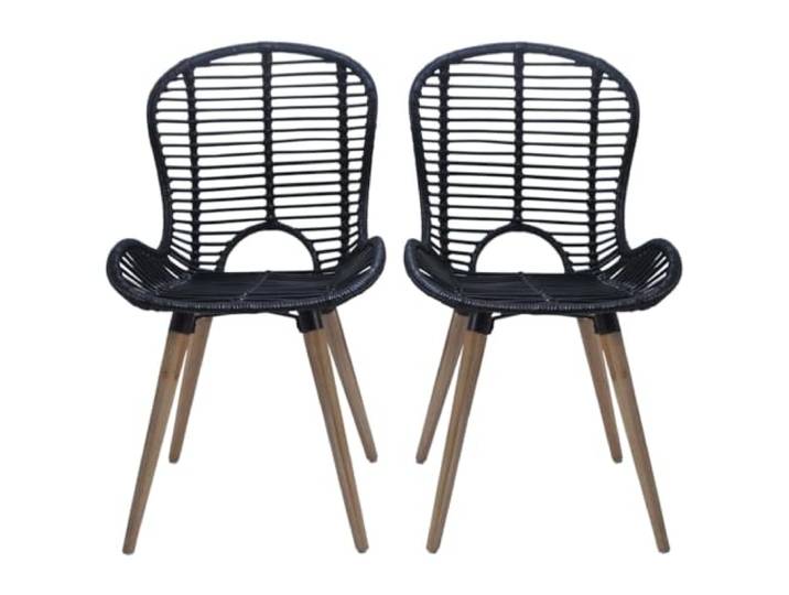 KGHERMDF Esszimmerstühle 4 STK. Natur Rattan Schwarz Wasserabweisend, Holzbeine, Vintage-Stil, 110 kg Belastbarkeit, Einfache Montage