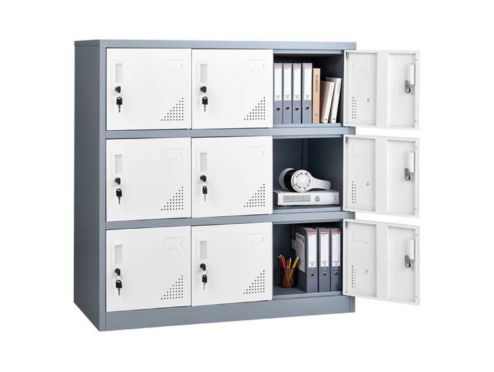 Armoire à Casier Métallique 9 Portes-VEVOR-Casier Consigne en Acier Verrouillable-Gris