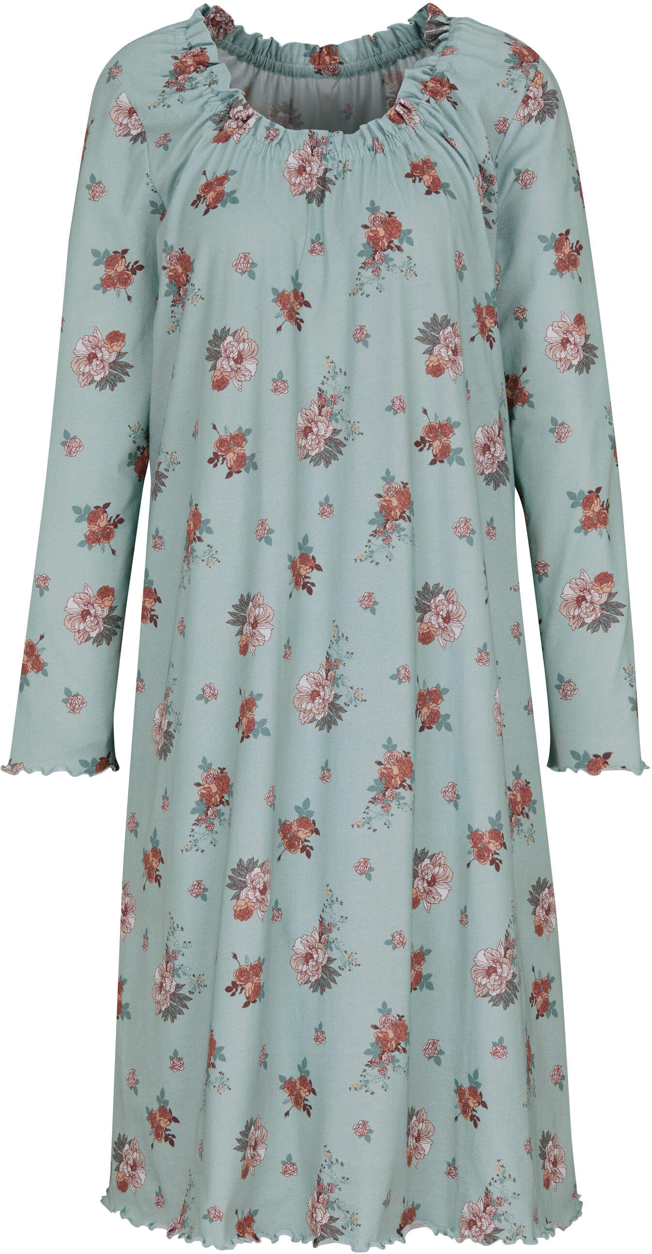 Pyjama WITT "Nachthemd Nachthemd", Damen, Gr. 52/54, kalkmint, ecru, bedruckt, Basic, Rundhals, Homewear-Sets Pyjama