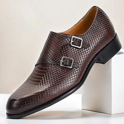 Herren-Monkstrap-Schuhe aus braunem Leder mit Schlangenhautmuster – elegante Kentucky-Derby-Abendschuhe für Veranstaltungen im Freien und Pferderennen