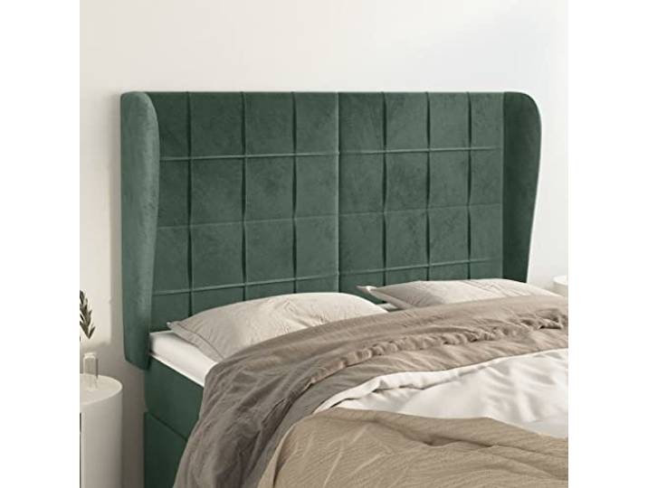 KTHLBRH Dunkelgrünes Ohr-Kopfteil aus klassischem Samt mit stabilen Holzbeinen und verstellbarer Höhe für Rückenunterstützung, ideal zum Lesen des Fernsehers, elegantes Design, weicher Stoff