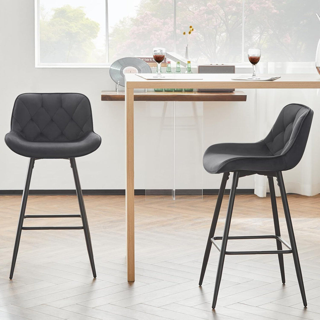 George Oliver Agna Upholstered Bar Stool with Steel Frame Grey 4