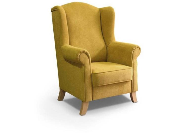 Beautysofa Ohrensessel Leonardo gelb, Sahara, Holz, 88x118x86 cm, Wohnzimmer, Sessel, Ohrensessel