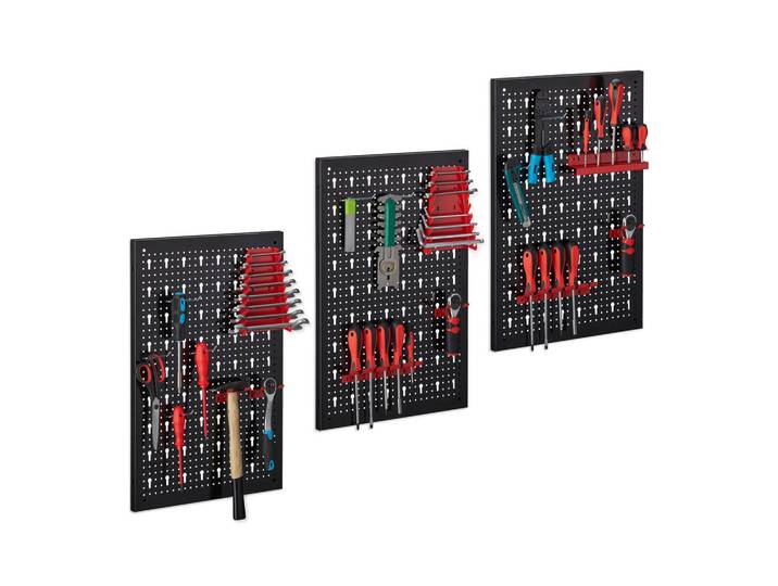 Relaxdays Werkzeuglochwand Schwarz Rot Silber 25-tlg. Haken-Set 60x117x2 cm, Metall, 118x60x2 cm, Freizeit & Co, Heimwerken, Werkstatteinrichtung