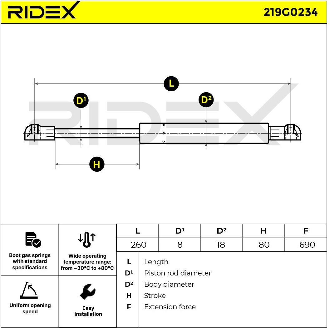 RIDEX 219G0234 Tailgate strut