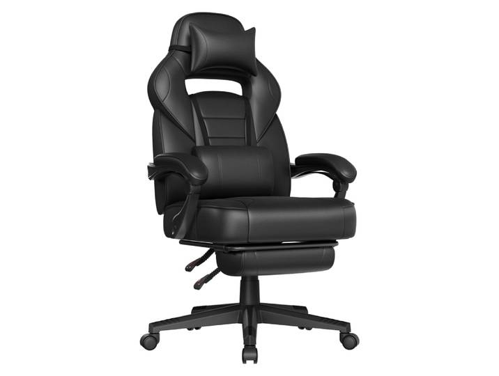 Chaise de jeu de bureau avec repose-pieds noir