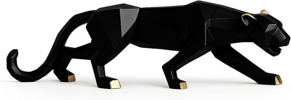 Zwart Jaguar Beeld - Handgemaakte Dieren Sculptuur voor Woonkamer Decoratie - 550 Gram