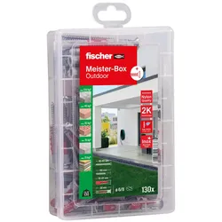 fischer Praktische Helfer - Outdoor/Feuchtraum Dübel- und Schrauben-Sortiment 130 Stück