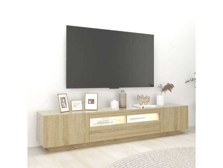 Meuble TV - chêne sonoma - 200x35x40 cm - MODERNE Meuble TV avec lumières LED - chêne sonoma - 200x35x40 cm 91755