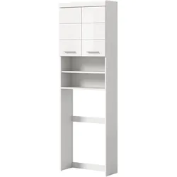 WASCHMASCHINENSCHRANK weiß Hochglanz 63 x 191 cm, Überbau Hochschrank mit 6 Fächern