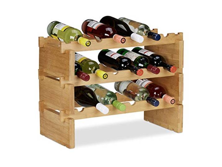 Relaxdays Étagère à vin empilable\, Porte Bouteilles en Bambou\, Rangement à Bouteilles Extensibles\, 3 Niveaux\, Nature