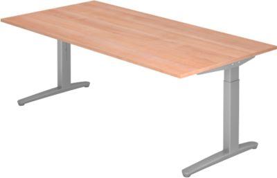 Schreibtisch TOPAS LINE, manuell höheneinstellbar, B 2000 mm, Nussbaum/silber/silber