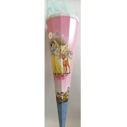 Nestler Schultüte Schneewitchen und die 7 Zwege mit weißer Borde und blauem Organza, 85 cm, eckig