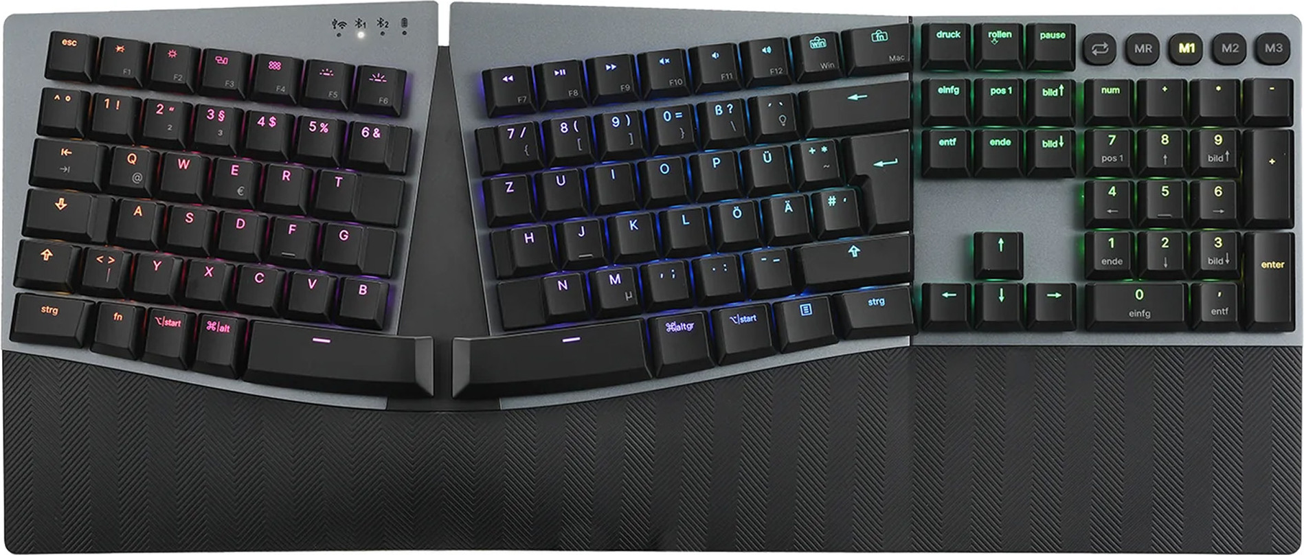 Perixx PERIBOARD-835 BR DE Bluetooth Keyboard German, QWERTZ Black Rechargeable, Backlit, Ergonomic