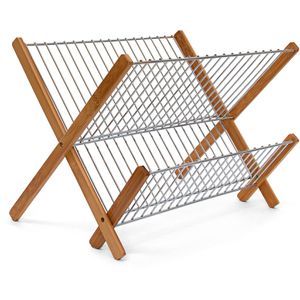 Relaxdays Abtropfgestell Cross Bambus-Metall, Geschirr, Holz, 36x27,5x27,5cm, braun