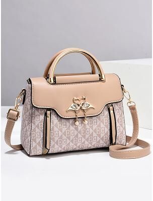 LightInthebox Elegant Women's Beige Crossbody Handbag – Luxury Monogram Design with Heart Pendant Top Handle