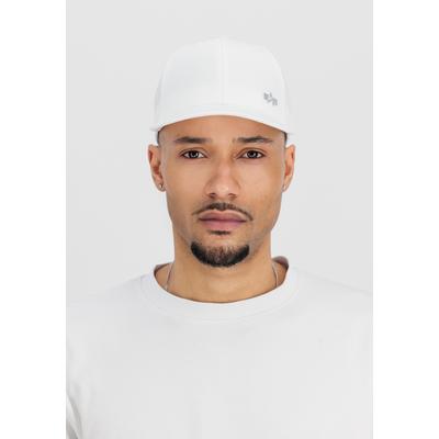 Trucker Cap ALPHA INDUSTRIES "Metal Label Cap", Herren, Gr. onesize, weiß (weiß, metalsilber), Kunstfaser, Caps