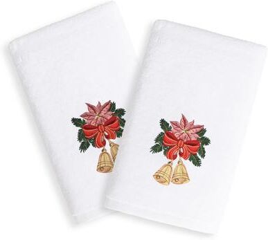 Authentic Hotel and Spa Christmas Bells Embroidered White Turkish Cotton Hand Towels (Set of 2)