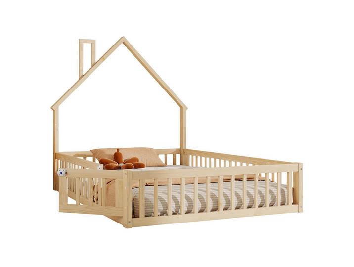 Komhtom Hausbett 140 x 200 cm, Minimalistischer Stil, Natur, Naturfarben, Holz, Mode, 140x200 cm, Babymöbel & Kindermöbel, Kinderzimmer & Jugendzimmer, Kinderbetten, Spielbetten