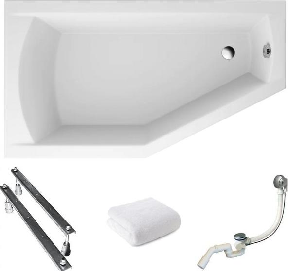 Aqua For You | Polimat Badewanne Selena - 150x90 Cm - Antibakterielle Beschichtung - Asymmetrisch - Eckbadewanne - Acryl - Links Seite - mit Siphon