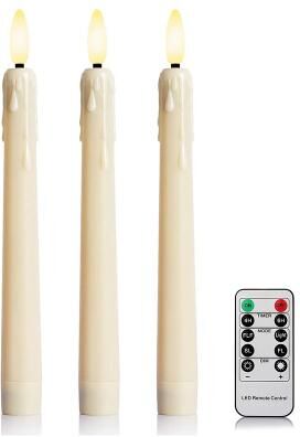 Inspired Living FPOO Flameless Taper Candles With Remote Timer LED Flickering Dinner Candles 3pcs