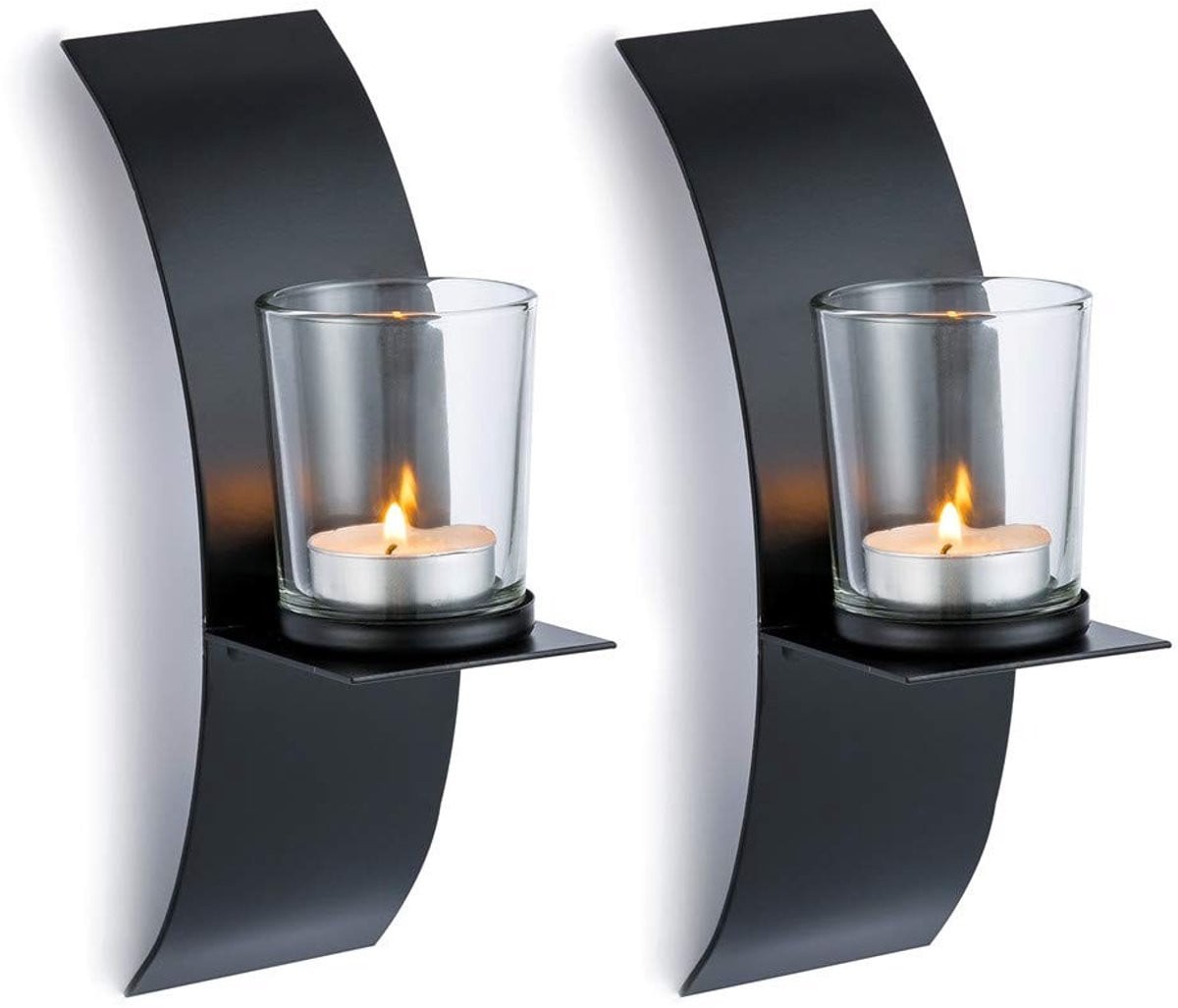 Dailygoody Hangende Wandkandelaar - Handgemaakt IJzer - Zwart - Decoratieve Kaarsenhouder