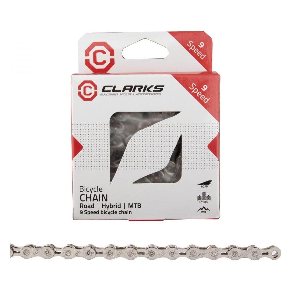 Clarks CSL9 Fahrradkette, 9-Reihen, 116 Zellen, 1/2 "x11/128", Clip, Nickel-Schmiermittel (9-fach) (CLA-CSL-H9CR)