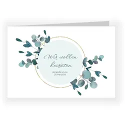 Einladungskarte Hochzeit: Eukalyptusliebe in Weiß