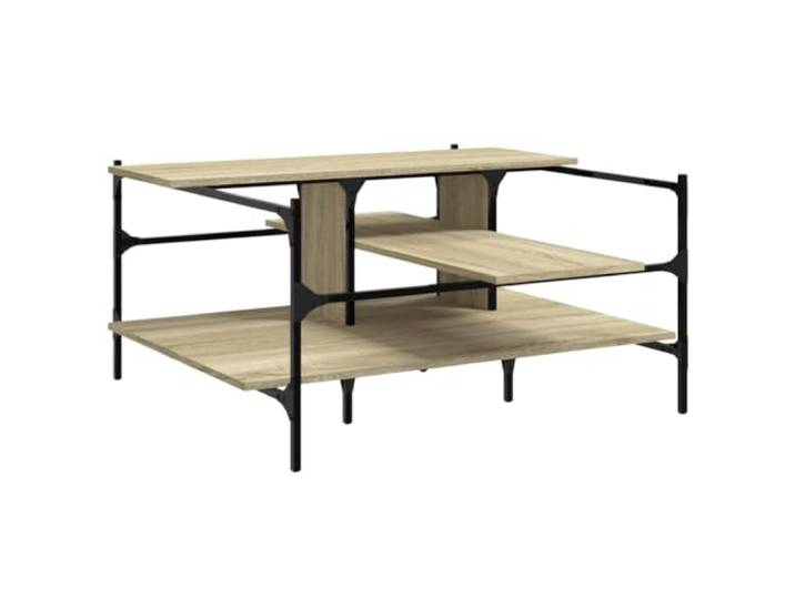 LASWWQMRF Couchtisch Sonoma-Eiche 100x100 cm Holzwerkstoff Beistelltisch Quadratischer Wohnzimmertisch in Eichenoptik mit Stauraum und robusten Stahlbeinen für moderne Inneneinrichtung.