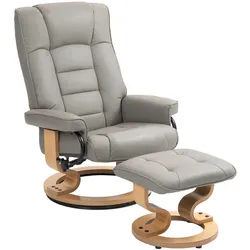 RELAXSESSEL mit Hocker, Drehbar Fernsehsessel mit Liegefunktion Kunstleder, Grau