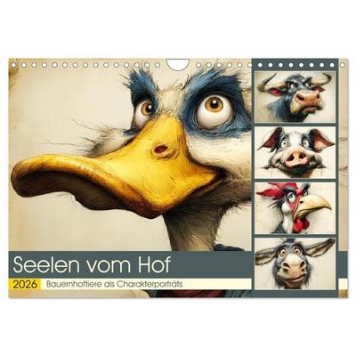 Seelen vom Hof. Bauernhoftiere als Charakterporträts (Wandkalender 2026 DIN A4 quer), CALVENDO Monatskalender