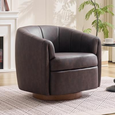 GDFStudio - Oversize 360° Swivel Accent Armchair with Solid Wood Base & Segmented Thick Curved Backrest