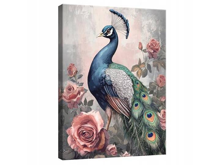 WallArena Leinwand Bilder Vogel Pfau - 80x120 cm - Natur Tiere Blumen Leinwandbilder, Bild auf leinwand, Wandbild XXL groß Wandbilder für Wohnzimmer Schlafzimmer Wohnzimmerbilder