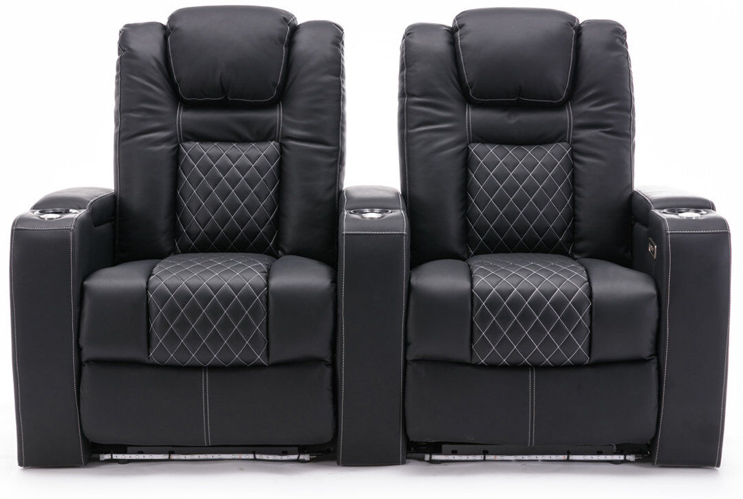 17 Stories Broadway 2 Seater Electric Recliner Cinema Sofa Black/White 107cm H X 173cm W X 91cm D