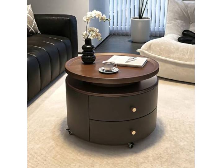 VSLreoiFX Runder Design-Couchtisch mit Schubladen und verborgenem Stauraum Moderner dekorativer Couchtisch für Wohnzimmer, Büro oder im Retro-Stil(A,60cm/23.6in)