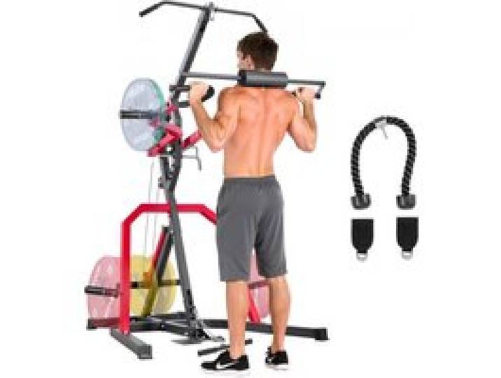 VEVOR Corner Leverage Gym Heim-Fitnessgerät mit 2:1-Verhältnis LAT Low Row System, Krafttrainingsgerät für Kniebeugen Kreuzheben Bankdrücken Bizepscurls, verstellbare Ganzkörper-Trainingsstation